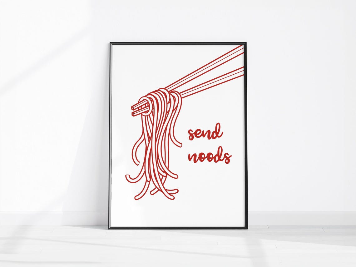 Send Noods Funny Chopsticks Noodle Red Line Art Kitchen Poster