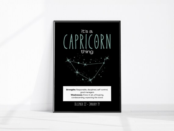 Capricorn Star Sign Print Birthday Gift Zodiac Wall Art Spiritual Poster Instant Decor