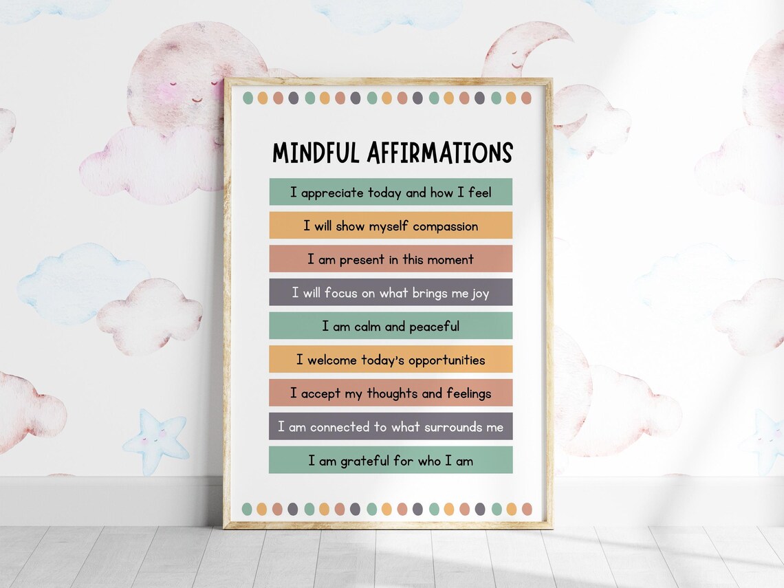 Mindful Affirmations Wall Art Positive For Kids Inspirational Classroom Posters Teachers Resources Educational Print