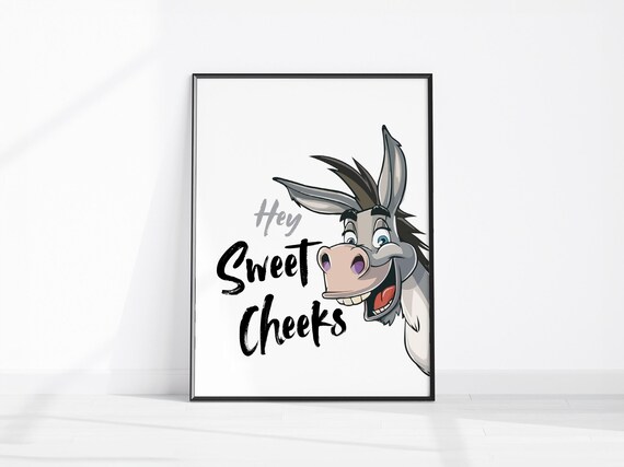 Hey Sweet Cheeks Funny Bathroom Wall Art Print Fun Toilet Cute Donkey Decor Kitchen Poster Cheeky Restroom Sign