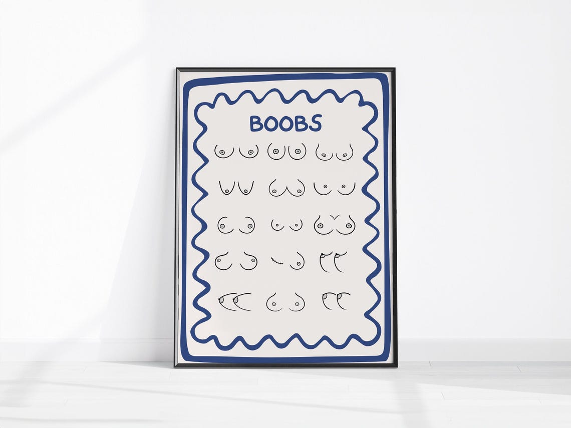 Boobs Line Art Funny Body Positive Trendy Illustration Poster