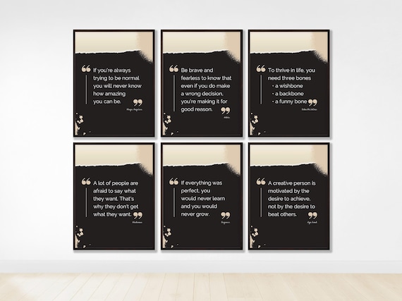 Set Of 6 Black Gold Motivational Quote Typography Gallery Wall Art