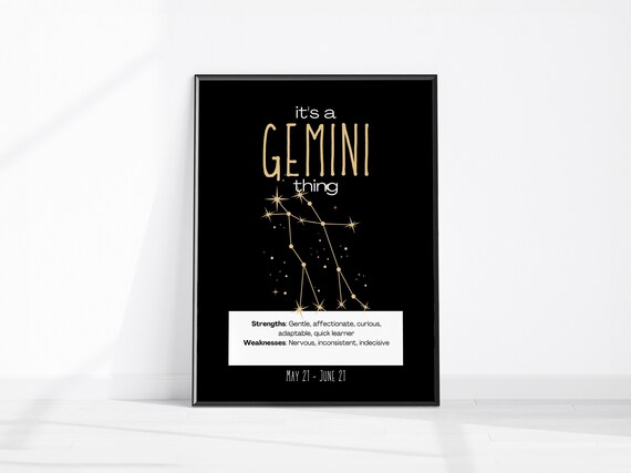Gemini Zodiac Sign Astrology Wall Art Celestial Decor Spiritual Enthusiast Gift Star Print