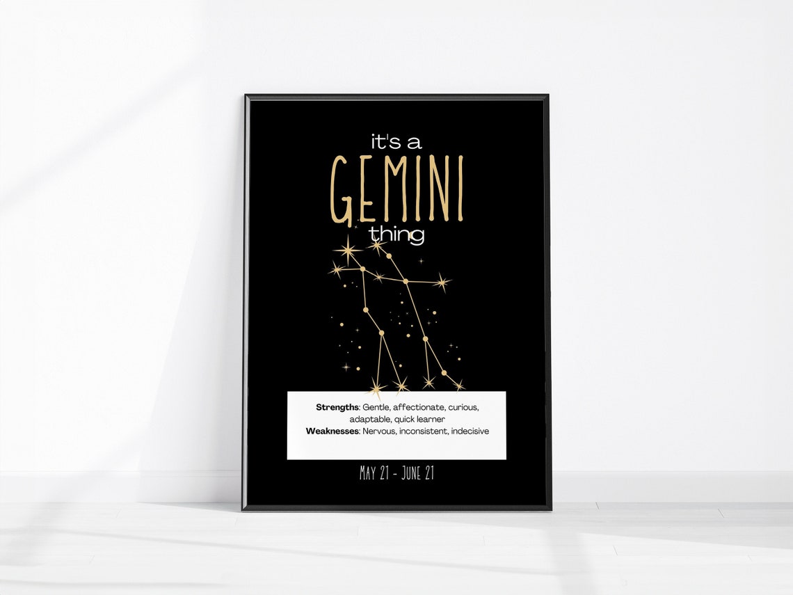 Gemini Zodiac Constellation Gold Stars Astrology Birthday Wall Art