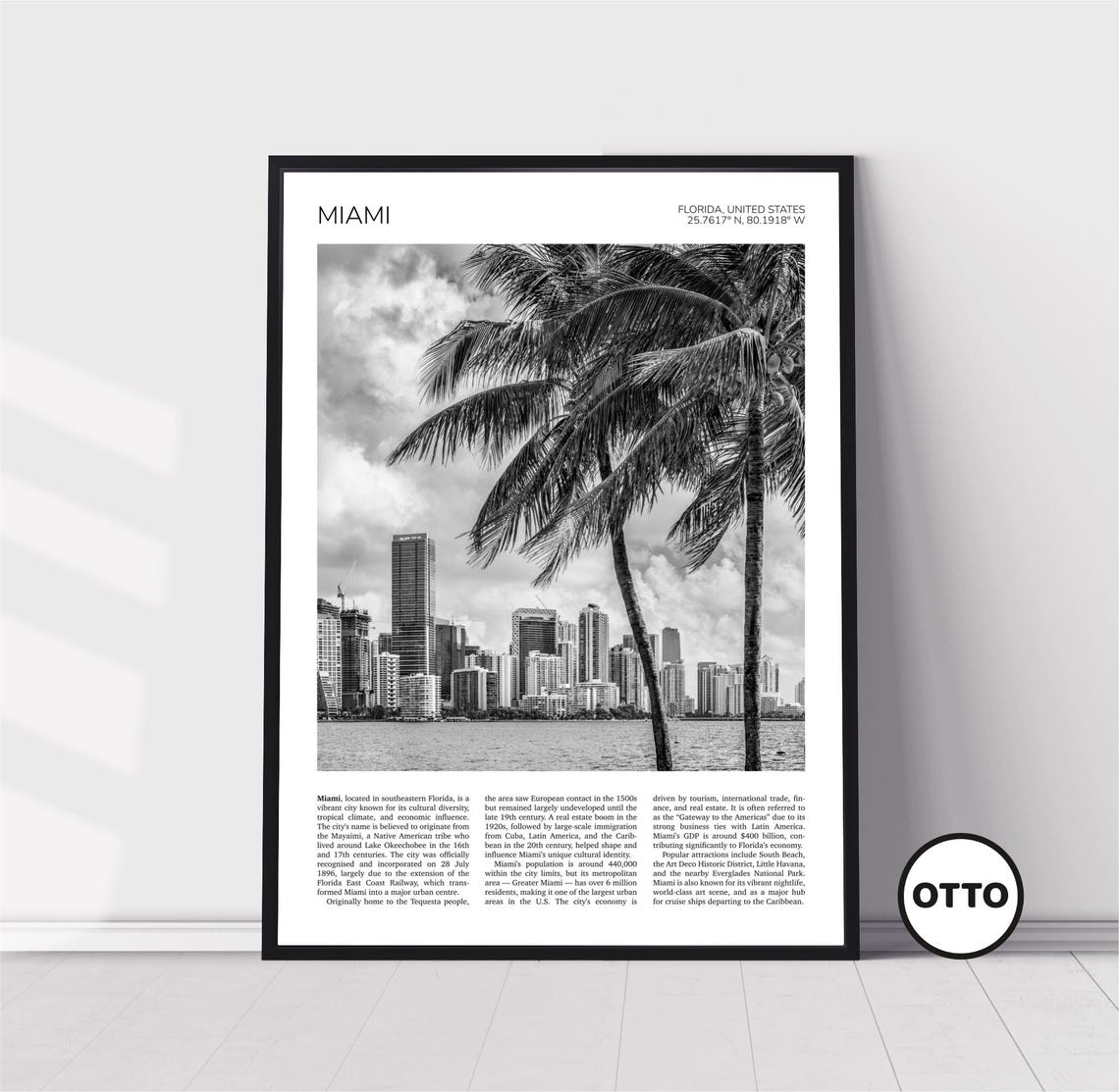 Miami Wall Art Miami Home Decor Print Cityview Palm Trees Art Travel Poster Artful Photo Travel Gift Memento Idea Florida Usa