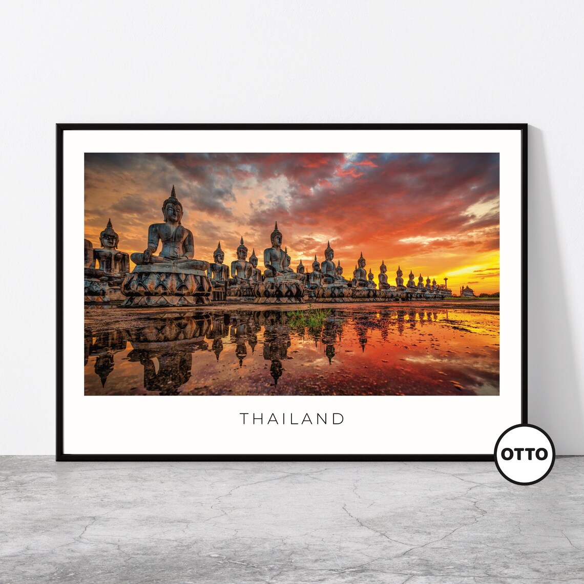 Thailand Buddha Statues Travel Poster, Southeast Asia