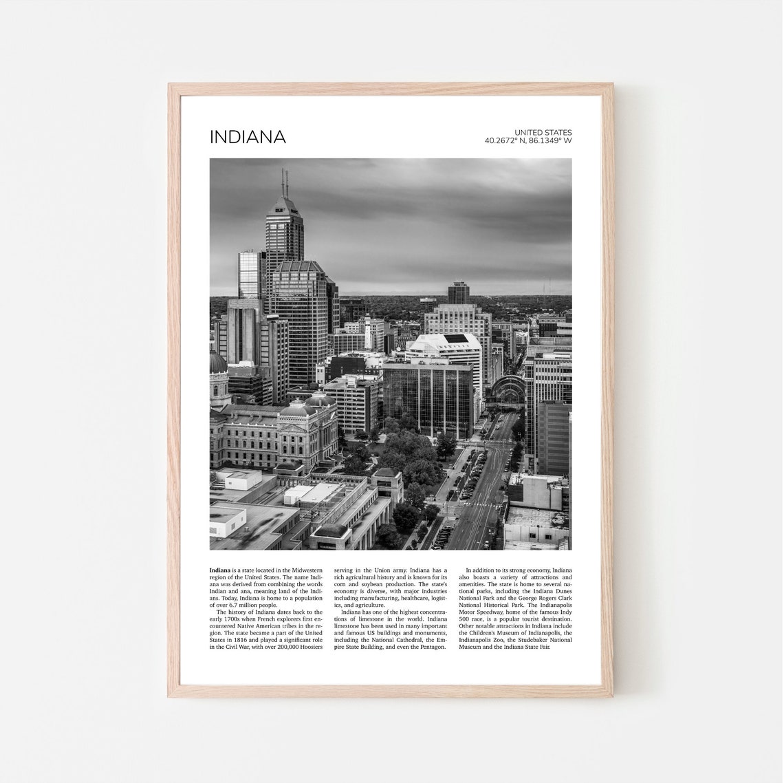 Indiana Wall Art Indianapolis Indiana Artful Travel Poster Print Photo Cityscape Skyline United States
