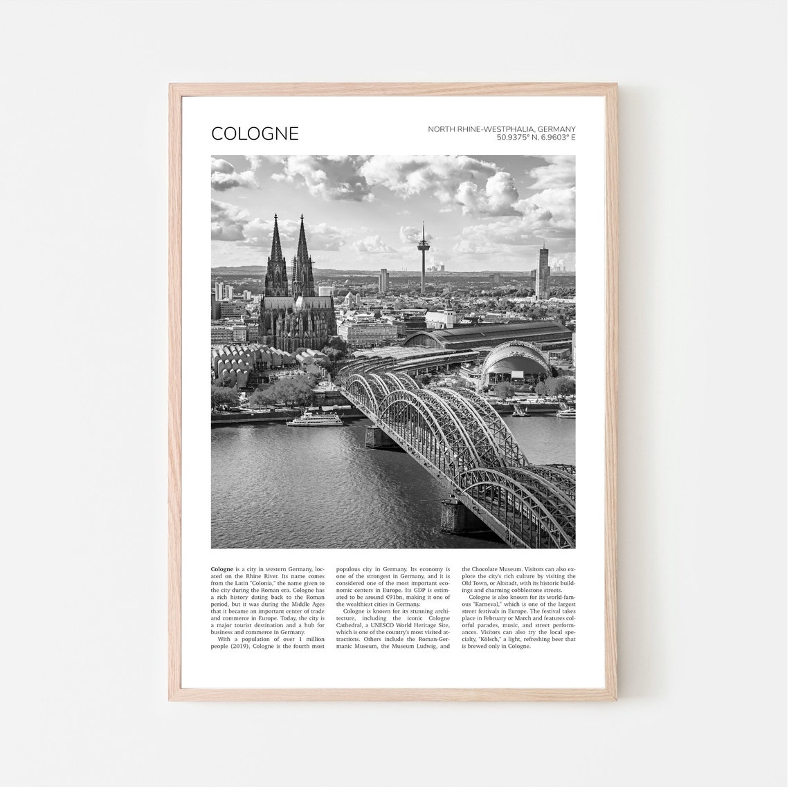 Cologne Wall Art Cologne Artful Travel Poster Print Photo River Rhine Koln Hohenzollern Bridge Aerial View Germany