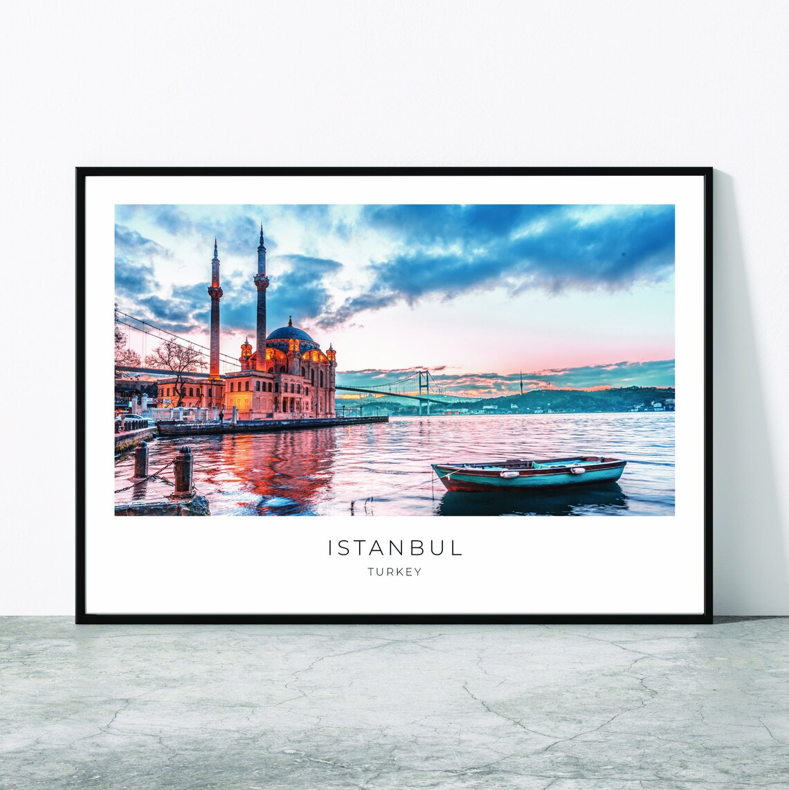 Istanbul Travel Poster, Ortakoy Mosque Landscape