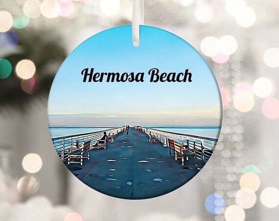 Hermosa Beach California Pier Sunset Christmas Ornament Poster
