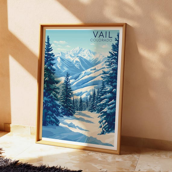 Vail Colorado Vintage Travel Poster, Ski Mountain Art