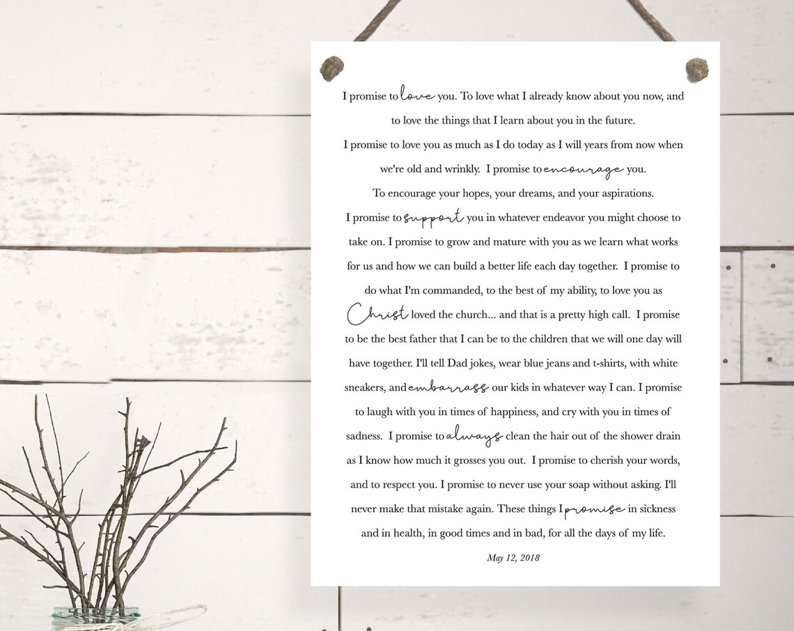 Wedding Vows Script, Anniversary Gift Wall Art