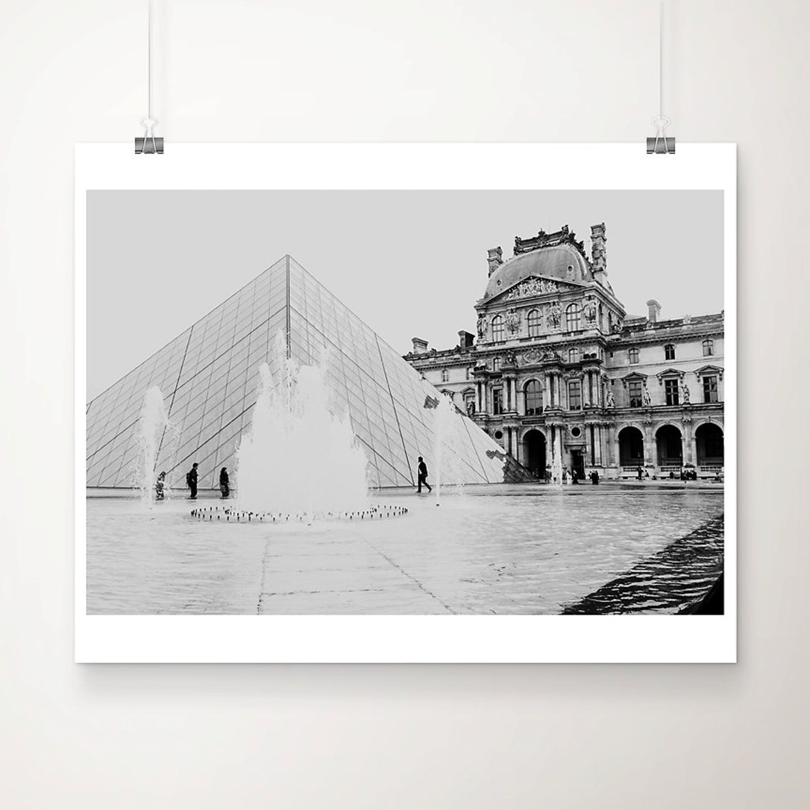 Louvre Pyramid Paris Black And White Architecture Photograph Poster