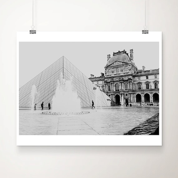 Louvre Pyramid Paris Black And White Architecture Photograph Poster