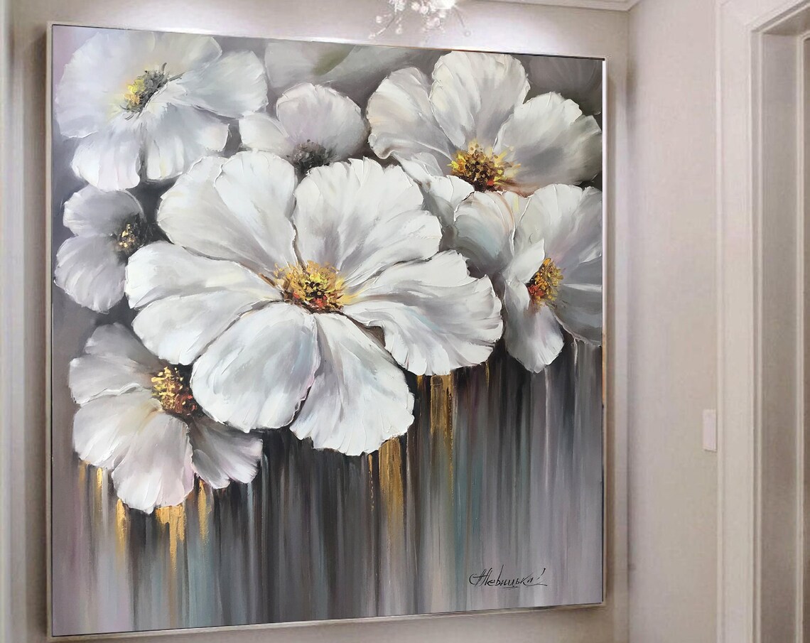 Abstract White Flowers, Neutral Floral Art Print - Image 3