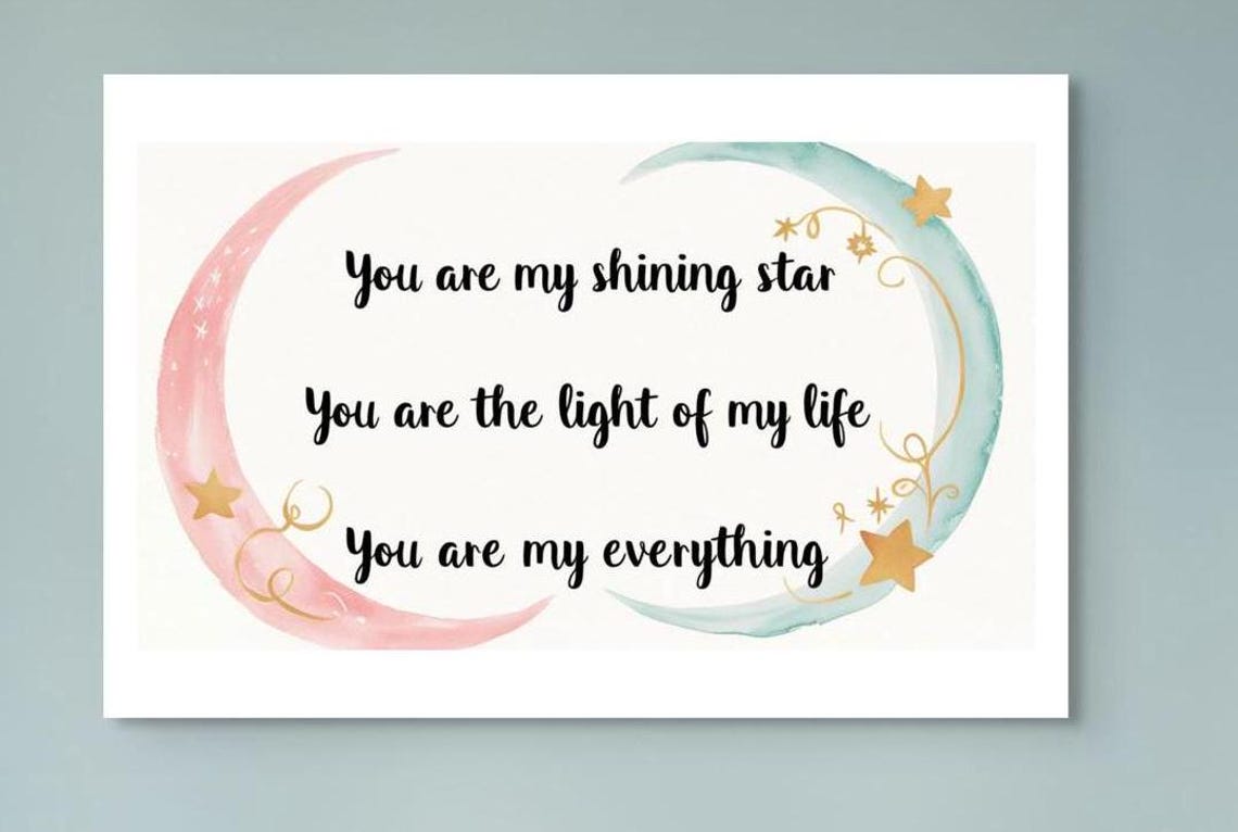 You Are My Shining Star Moon Watercolor Script Nursery Print - Image 3