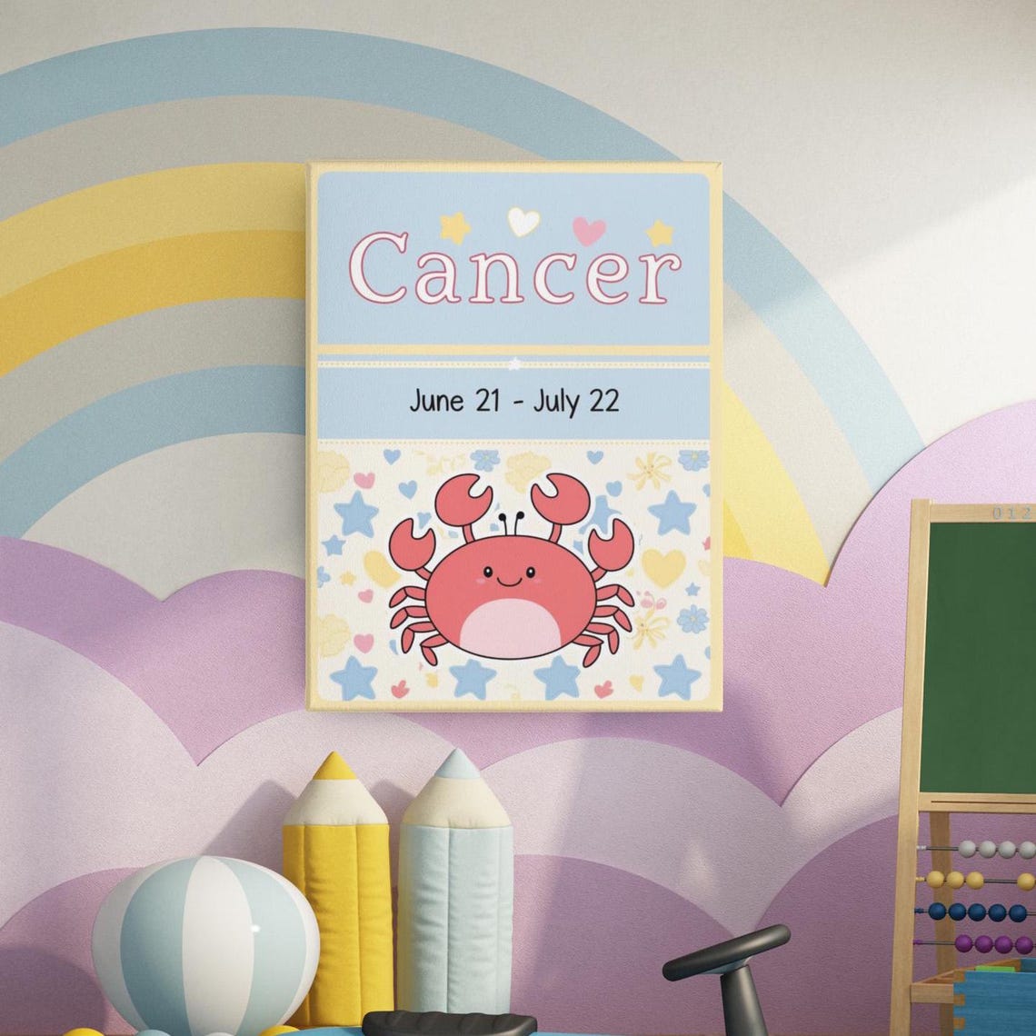 Cancer Zodiac Nursery Print Cute Crab Baby Room Star Sign Decor - Image 2