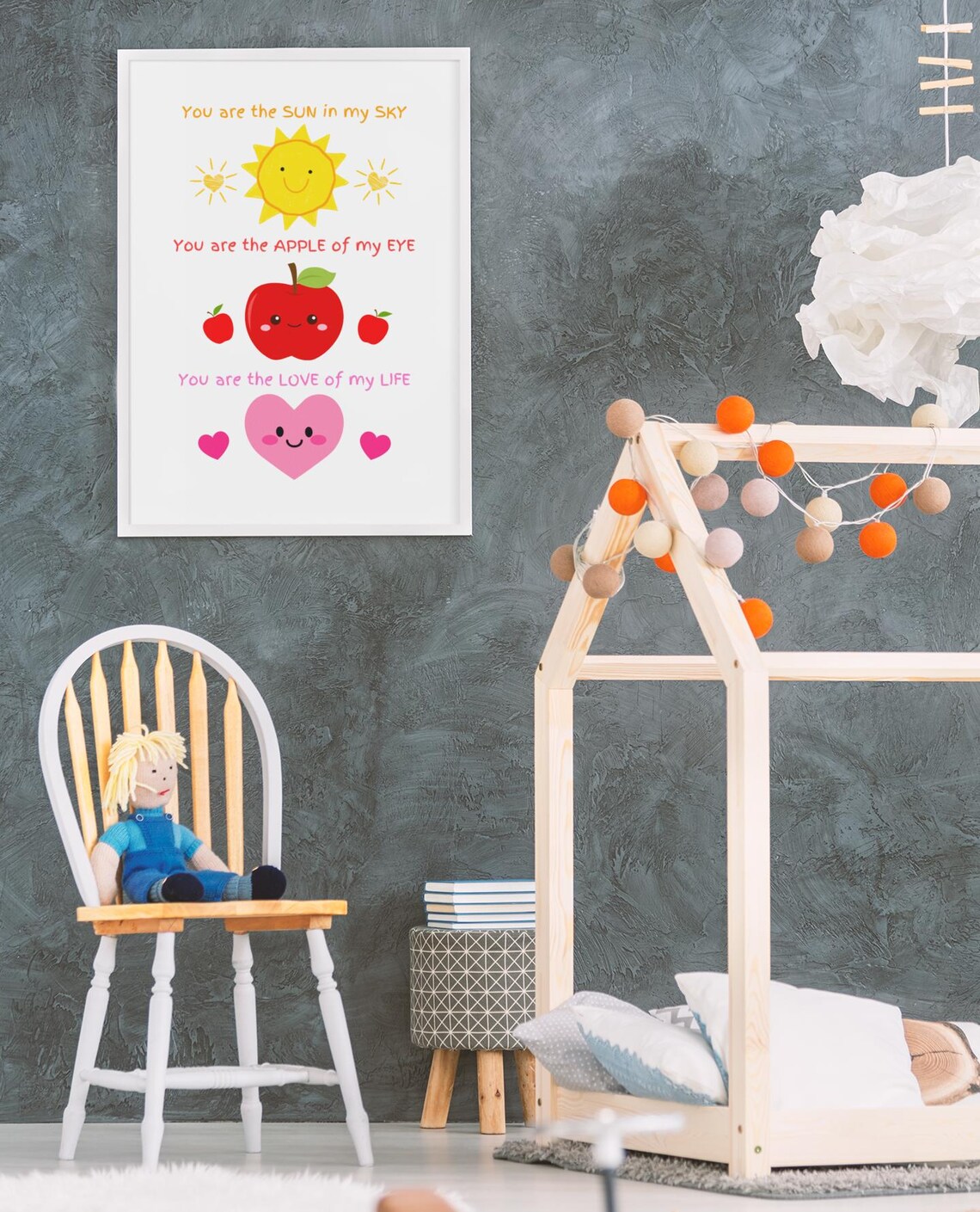 You Are The Sun In My Sky Cute Apple Heart Kids Nursery Print - Image 3