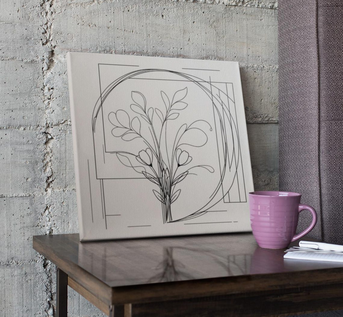 Minimalist Single Line Floral Sketch Neutral Beige Modern Art Print - Image 3