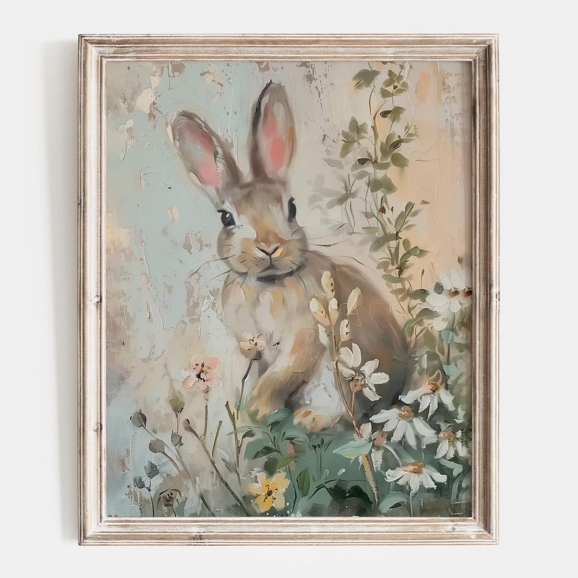 White Bunny Resting Among Daisies In A Dreamy Spring Meadow Poster