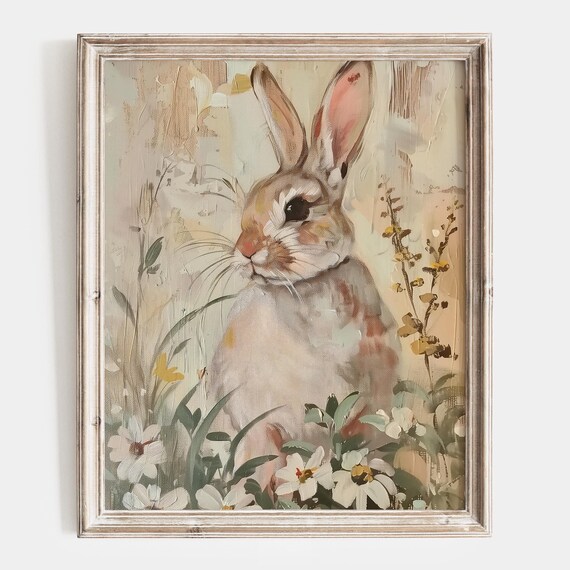 Rabbit Among Wildflowers Soft Artistic Spring Portrait Poster