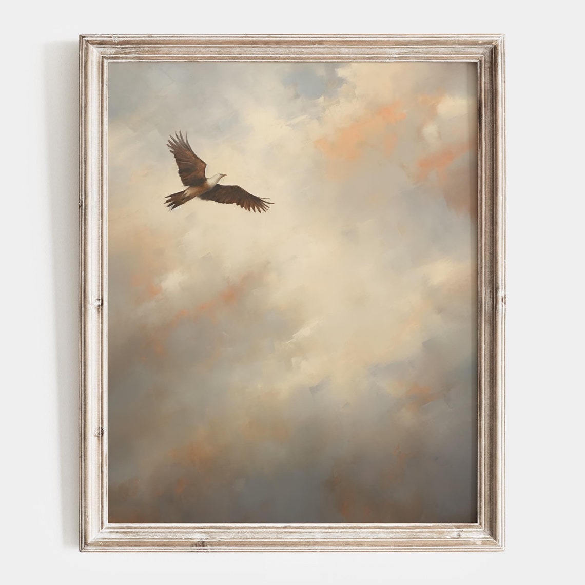 Soaring Eagle in Cloudy Sky Minimalist Nature Bird Art Poster