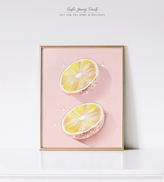 Sparkle Lemon Slices Art Print Wall Art Preppy Trendy Maximalist Fruit Retro Poster Kitchen Decor