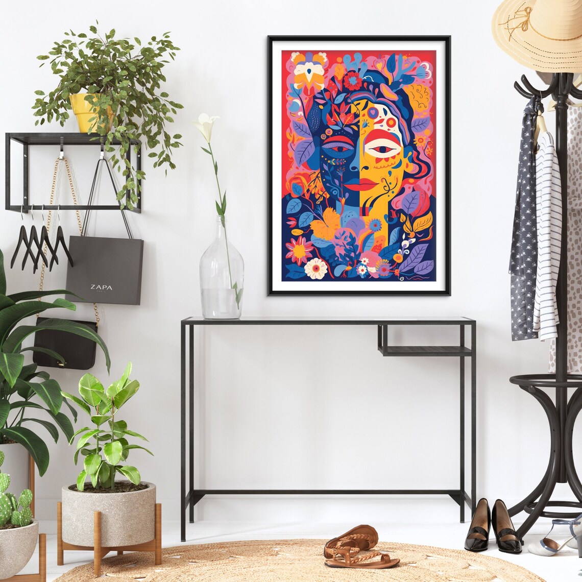 Day of the Dead Style Flower Woman Face Bold Colorful Folk Art Poster - Image 2