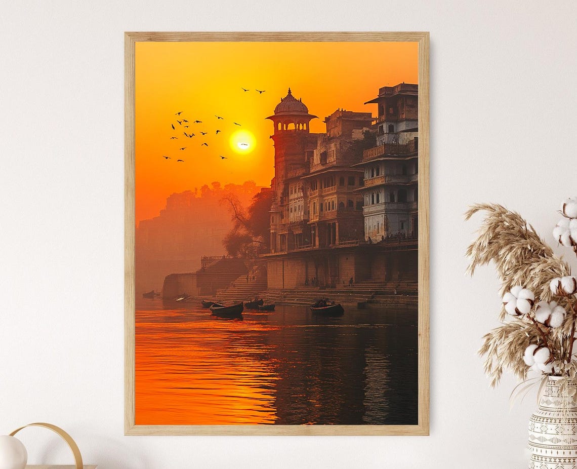 Ganges River Sunset Art Print Uttarakhand Wall Art