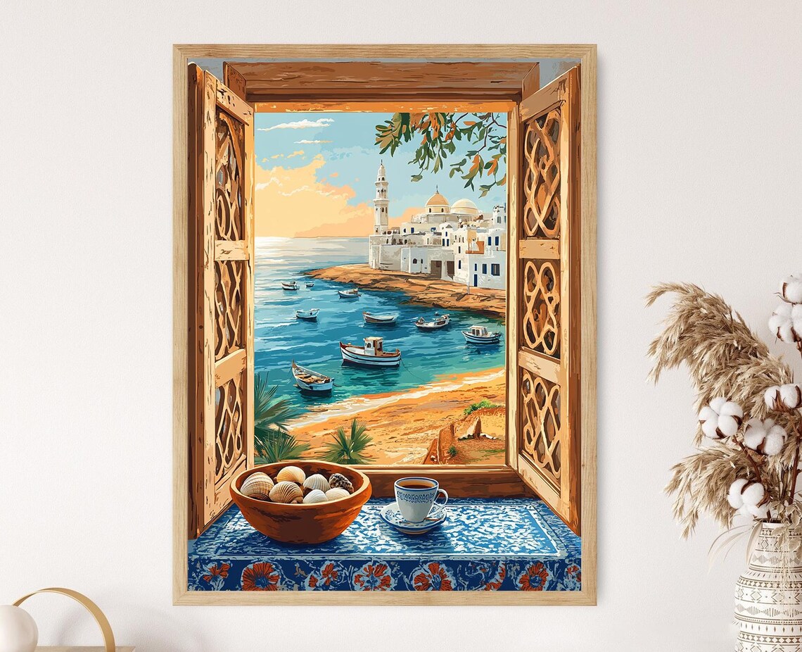 Gaza Wooden Window, Palestinian Coastal View Art Print