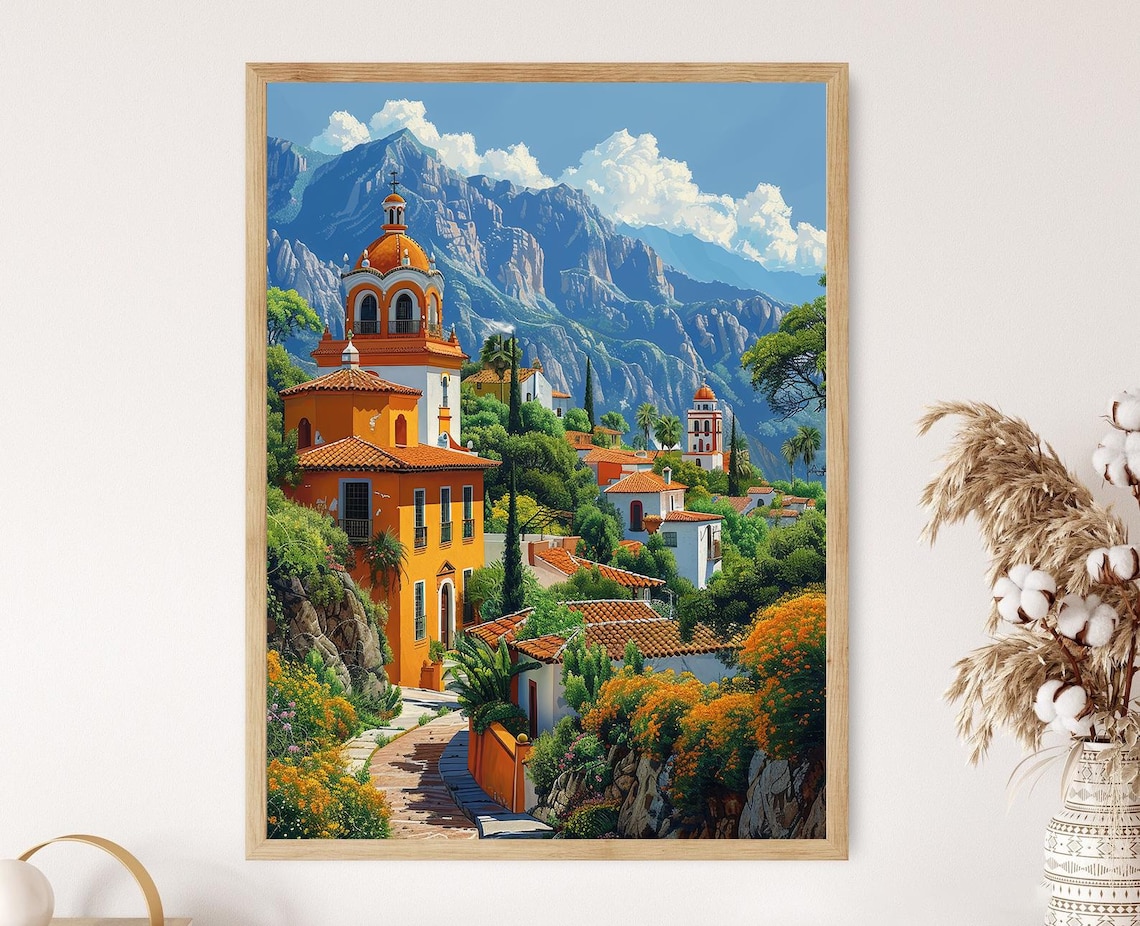 Puebla City Mountainscape, Mexican Countryside Art Print