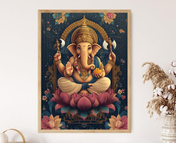 Lord Ganesha Illustration Hindu Ornament And Modak Art Print