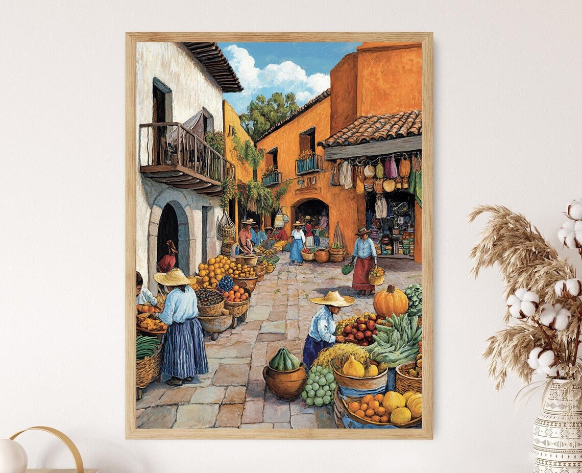 Jalisco Market Scene, Pottery and Handwoven Textiles