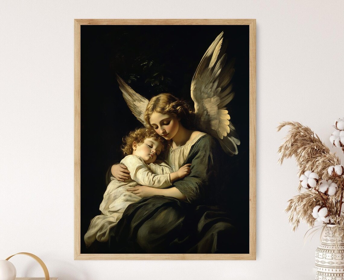 Guardian Angel Sleeping Child Illustration, Wall Decor