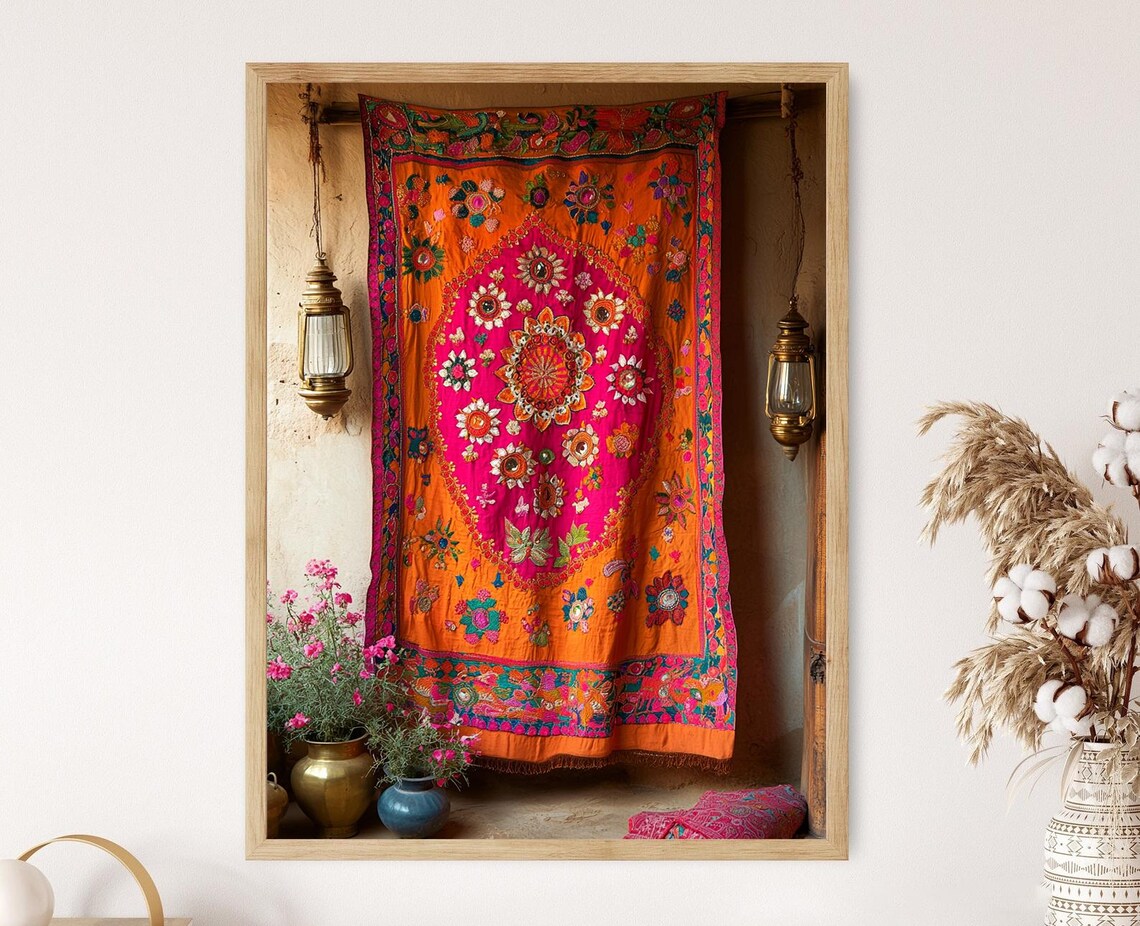 Rajasthani Tapestry Mirror Work Decor Art Print