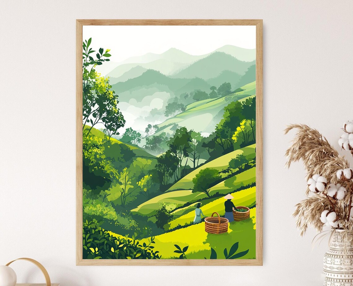 Sylhet Tea Gardens Art Print Bangladesh Green Hills Tea Pickers