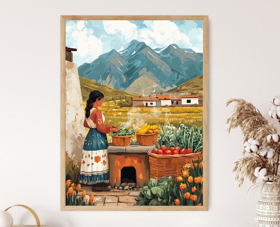 Bolivian Woman Cooking Salteas, Altiplano Village Art Print