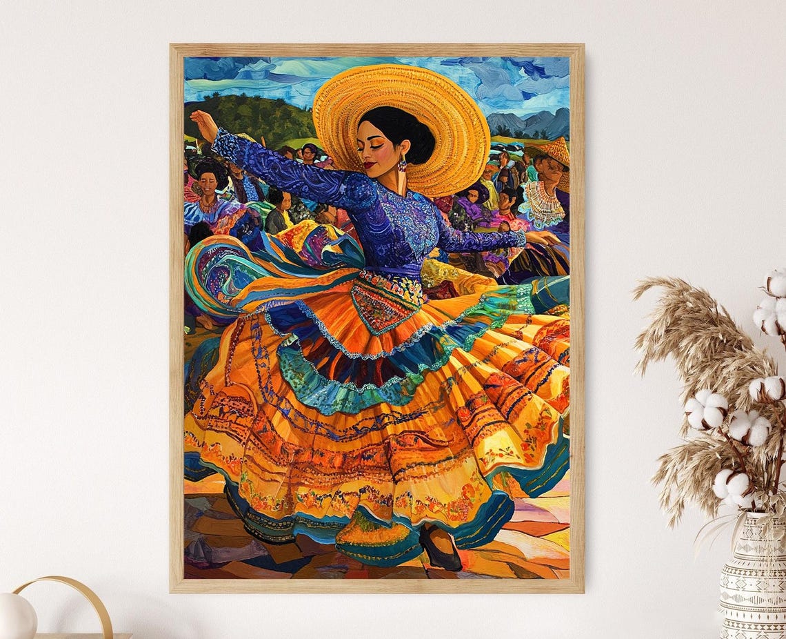 Chicano Baile Folklrico Art Print Traditional Dance Vibrant Dresses
