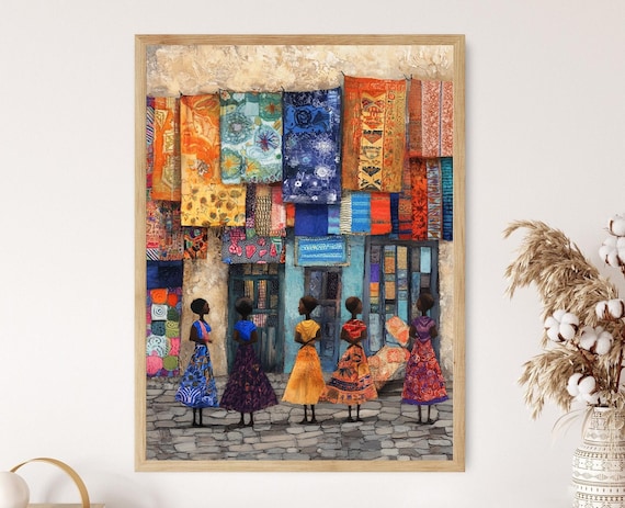 Ethiopian Textile Market Art Print Colorful Fabric Wall Art African Fashion Decor