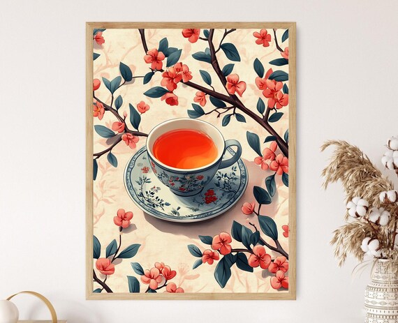 Korean Omija Tea Art Print Flat Vector Illustration Herbal Beverage Decor