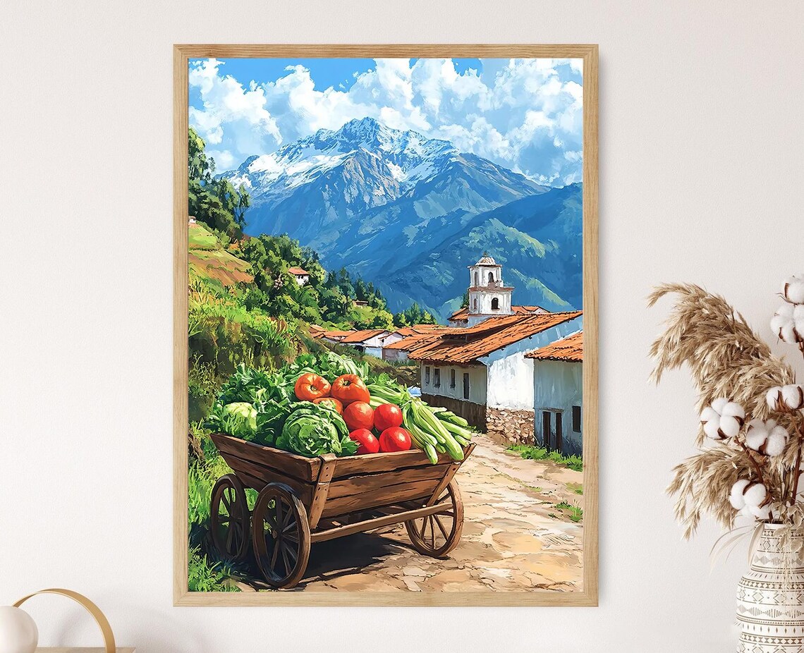Ecuadorian Farm Scene Wooden Wheelbarrow With Vegetables Art Print