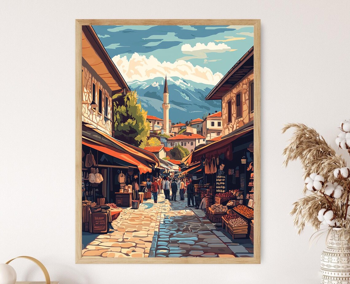 Baarija Market Sarajevo, Ottoman Architecture Travel Poster
