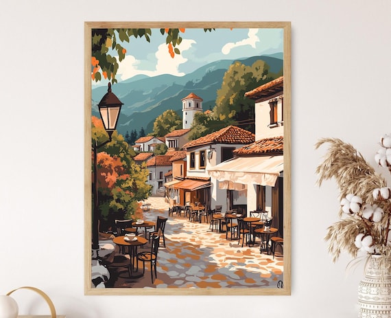 Kosovo Coffeehouse Art Print Flat Vector Illustration Cultural Lifestyle Decor