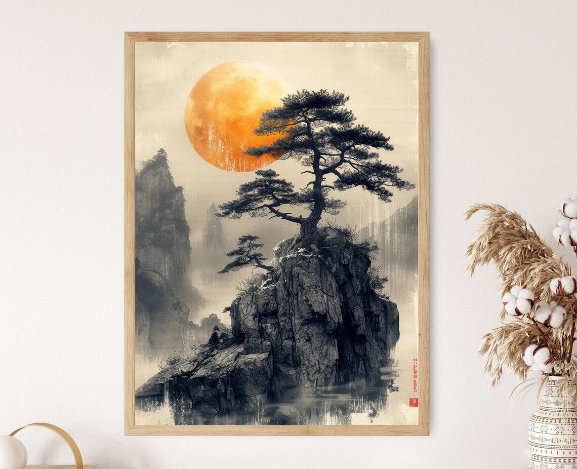 Japanese Pine Tree Illustration, Nature Art Print