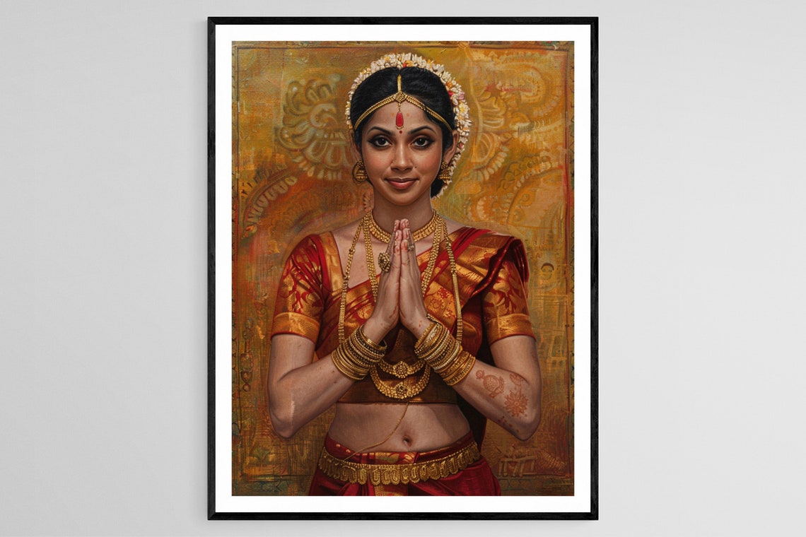 Elegant Bharatanatyam Dancer Art Indian Cultural Painting