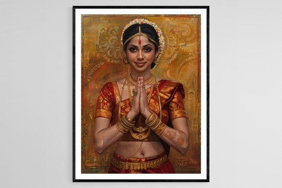 Elegant Bharatanatyam Dancer Art Indian Cultural Painting