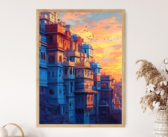 Sunset Over Jodhpur Art Print Colorful Indian Houses