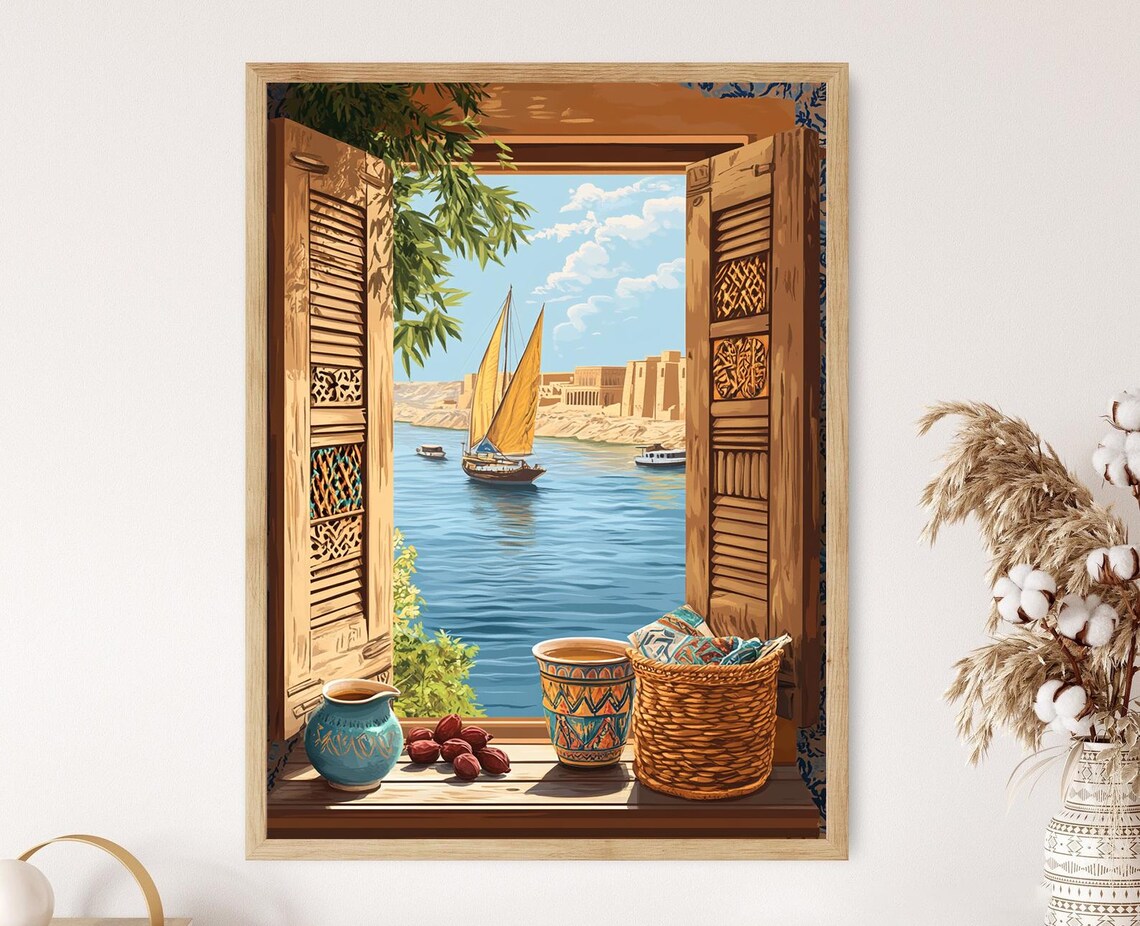 Aswan Window Illustration, Egyptian Nubian Motifs Art Print