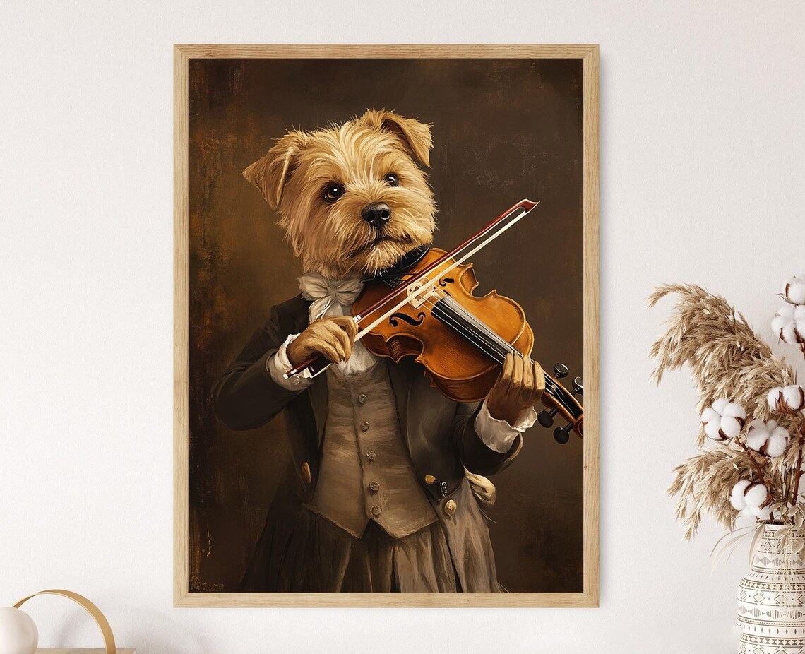 Wheaton Terrier Playing Violin, Funny Dog Art Print