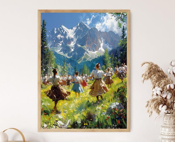Tatra Mountains Polish Highlander Dance Painting Traditional Folk Costumes Art Print